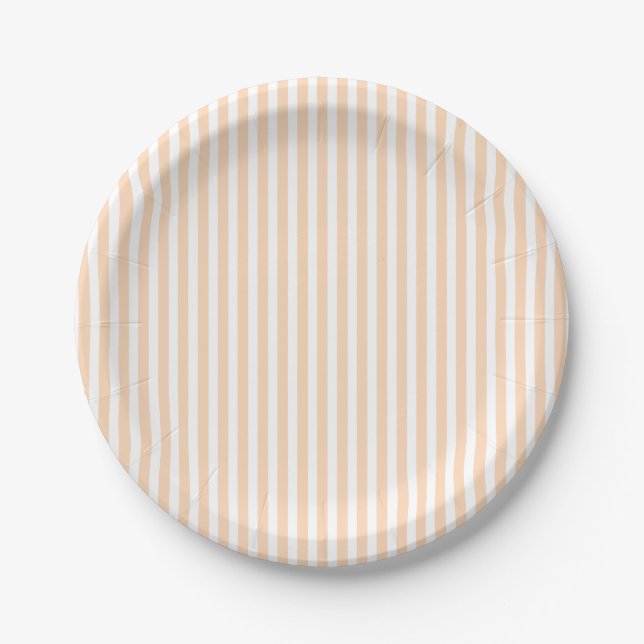 Pale Peach Angelskin Coral & White Stripe Paper Plate (Front)