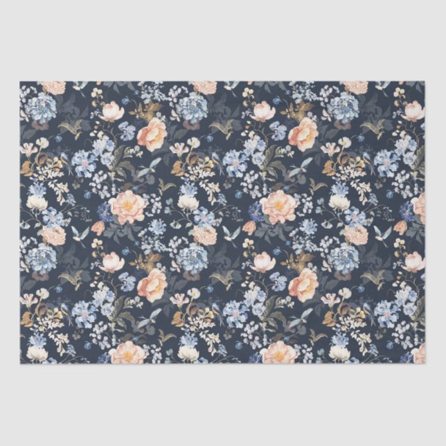 Pale Peach Blush Blue Bird  Tissue Paper (Front)