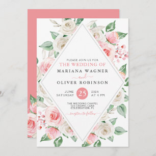 Pale Peach Blush Pink Floral Wedding Invitation