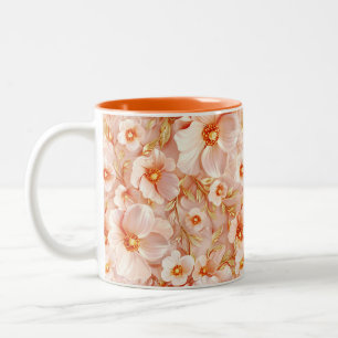 Pale Peach Colored Floral Two-Tone Coffee Mug