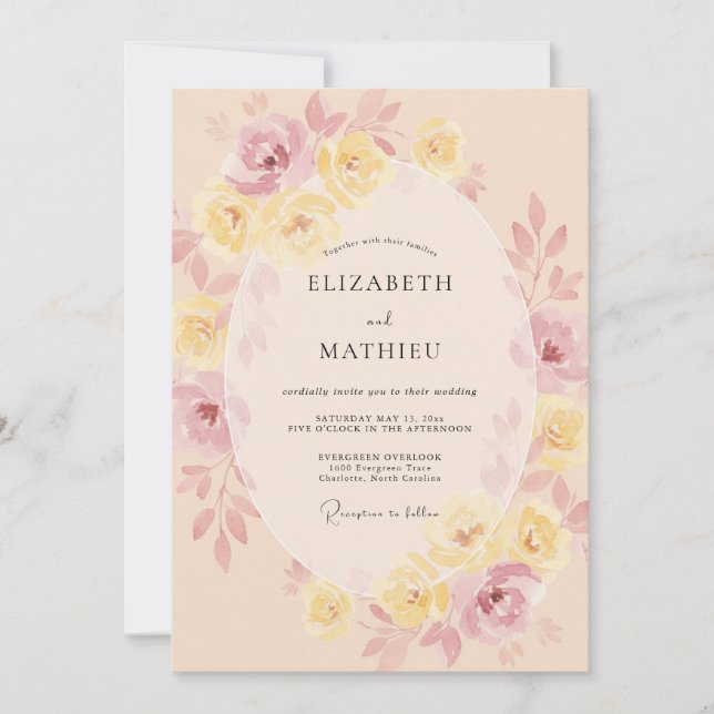 Pale Peach Ethereal Blossom Wedding Invitation (Front)