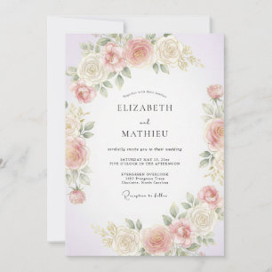 Pale Peach Floral Flourish Wedding Invitation