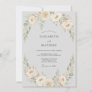 Pale Peach Floral Garland Wedding Invitation