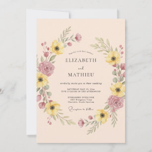 Pale Peach Floral Romance Wedding Invitation