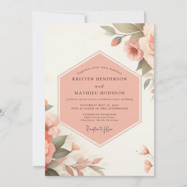 Pale Peach Floral Romance Wedding Invitation (Front)