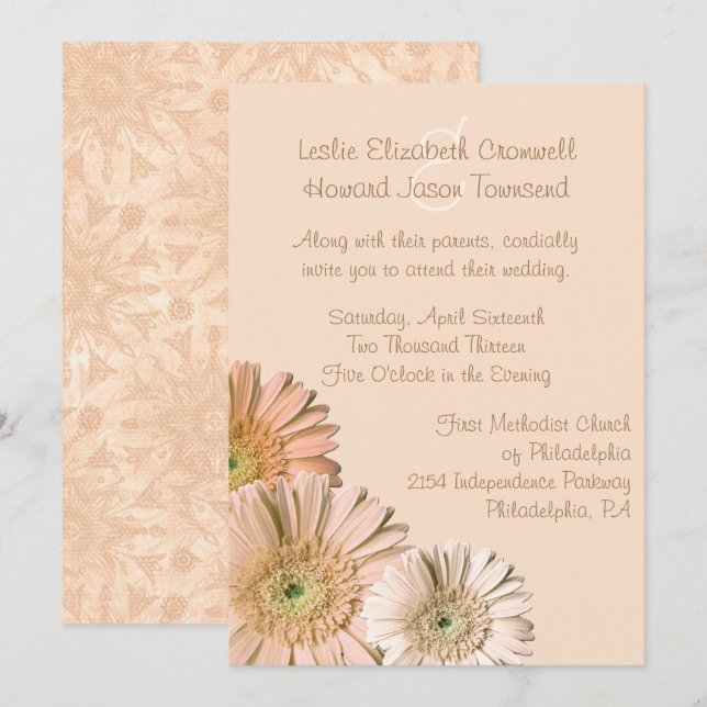 Pale Peach Gerber Daisy Custom Wedding Invitation (Front/Back)