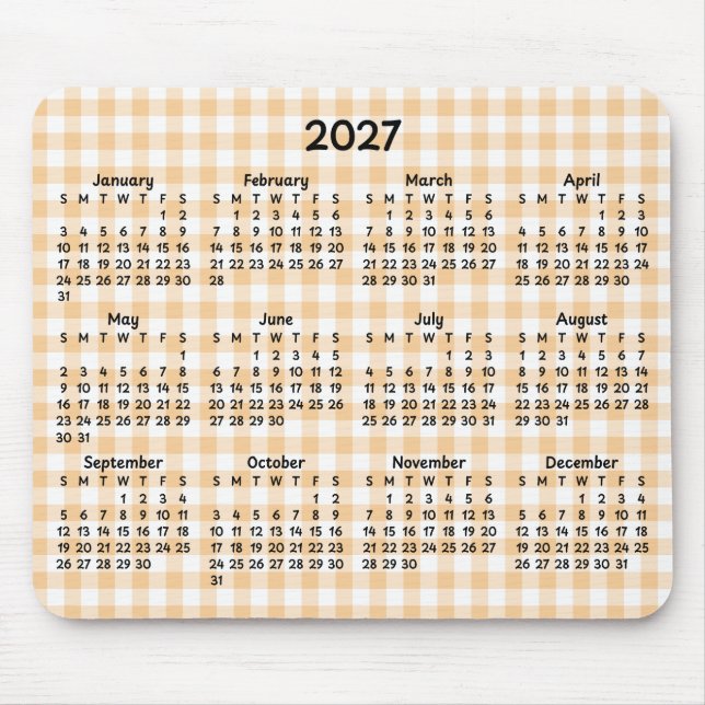 Pale Peach Gingham Whimsical 2027 Calendar Mouse Pad (Front)
