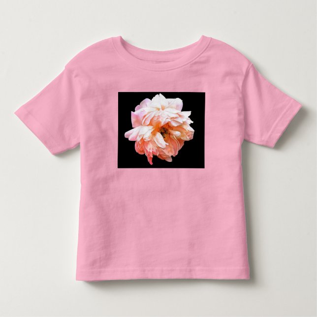 Pale Peach Peony on Black Toddler T-Shirt (Front)