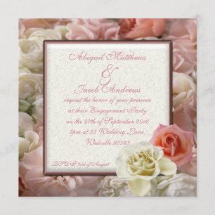 Pale Peach Pink And Cream White Rose Engagement Invitation