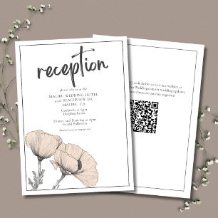 Pale Peach Poppy Floral Elegant Wedding Reception Enclosure Card