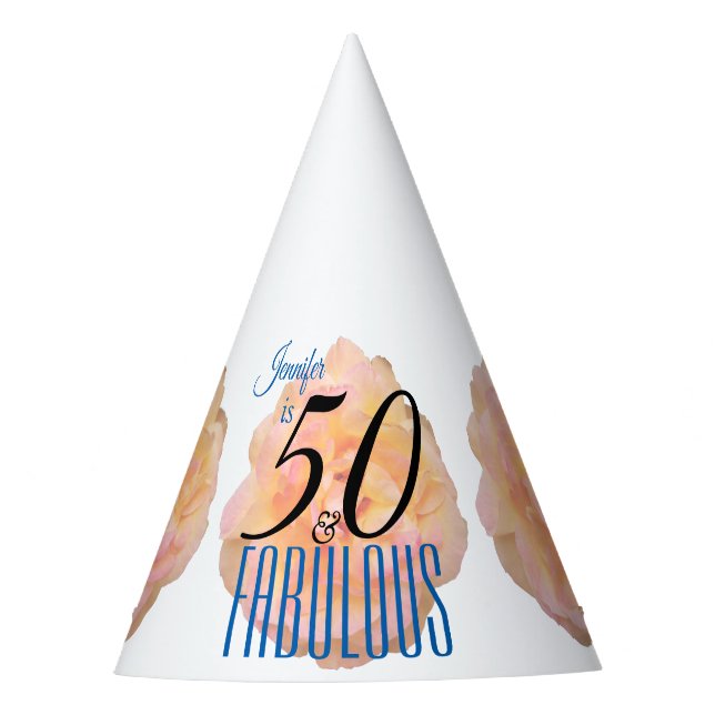 Pale Peach Rose 50 and Fabulous Birthday Party Hat (Front)