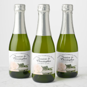 Pale Peach Rose Classy Wedding Thank You Mini Sparkling Wine Label