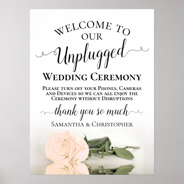 Pale Peach Rose Stylish Unplugged Wedding Ceremony Poster (Front)