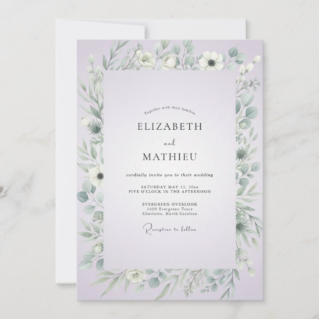 Pale Periwinkle Watercolor Wedding Invitation (Front)