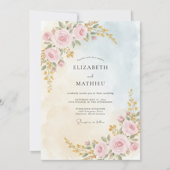 Pale Petal Pink Painted Wedding Invitation (Front)