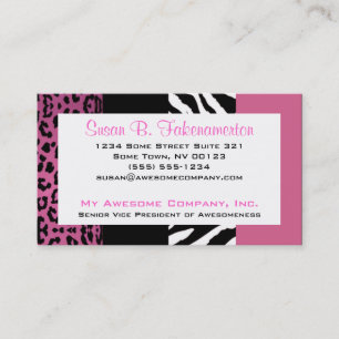 Pale Pink and Black Animal Print Zebra and Leopard Business Card