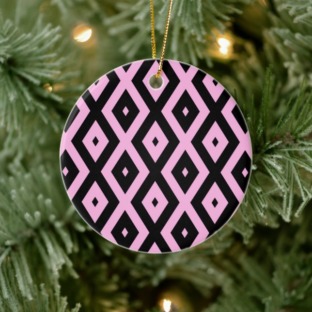 Pale pink and black diamond pattern ceramic tree decoration (Tree)