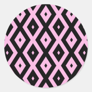 Pale pink and black diamond pattern classic round sticker