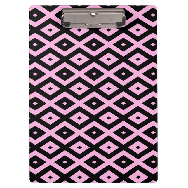 Pale pink and black diamond pattern clipboard (Front)