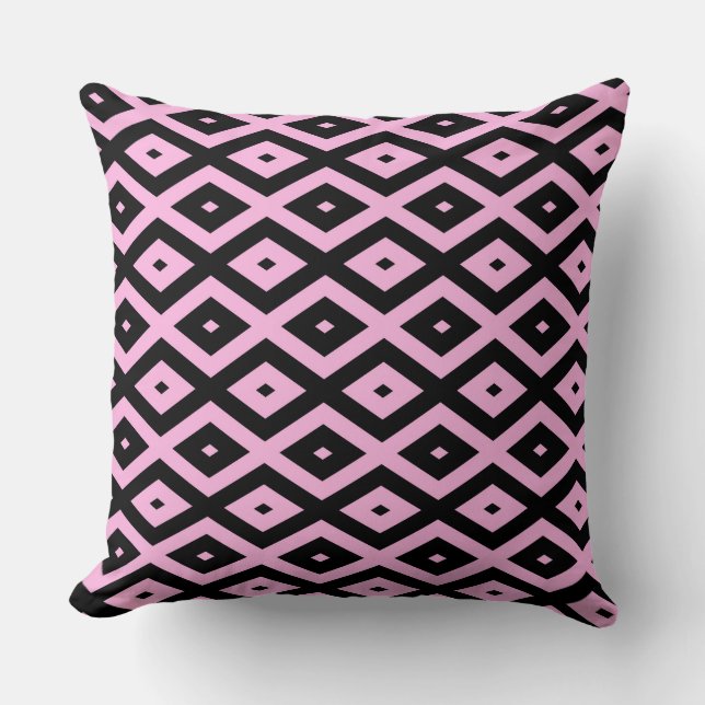Pale pink and black diamond pattern cushion (Front)