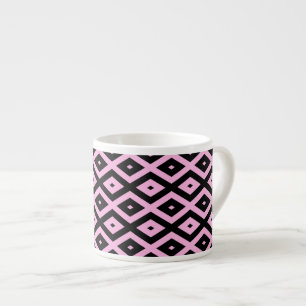 Pale pink and black diamond pattern espresso cup