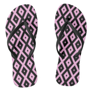 Pale pink and black diamond pattern jandals