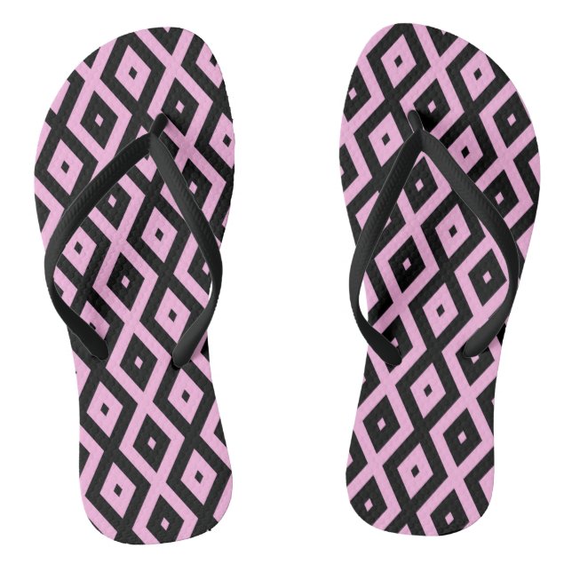 Pale pink and black diamond pattern jandals (Footbed)