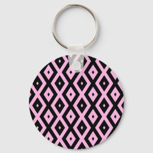 Pale pink and black diamond pattern key ring