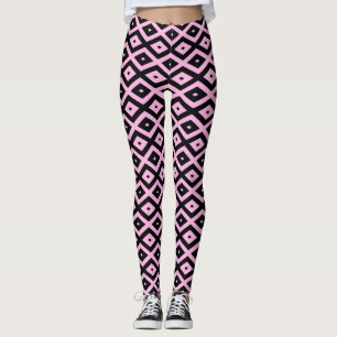 Pale pink and black diamond pattern leggings