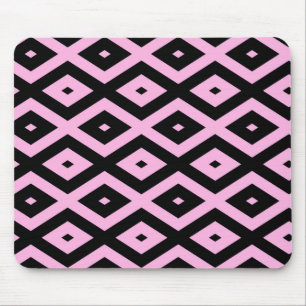 Pale pink and black diamond pattern mouse pad