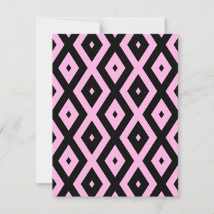 Pale pink and black diamond pattern RSVP card