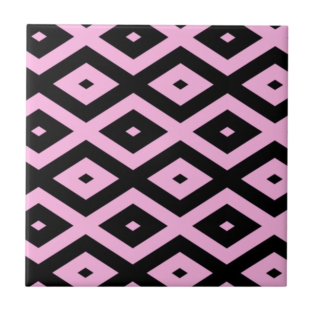 Pale pink and black diamond pattern tile (Front)