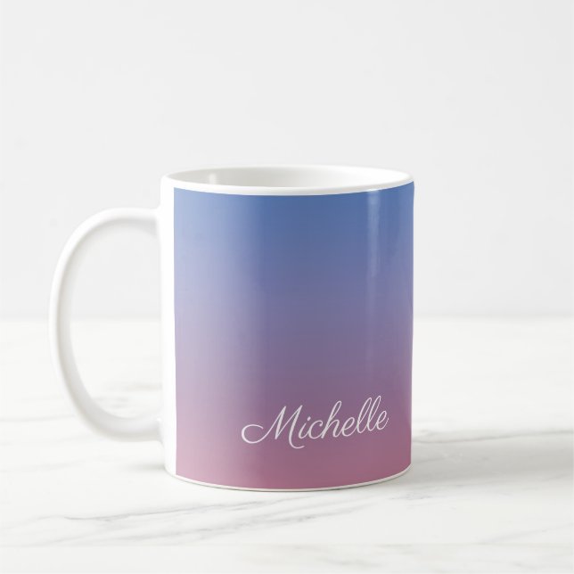 Pale pink and blue gradient ombre coffee mug (Left)