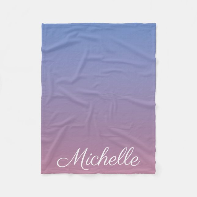 Pale pink and blue gradient ombre fleece blanket (Front)