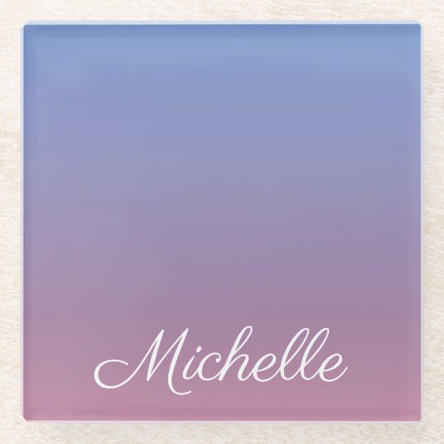 Pale pink and blue gradient ombre glass coaster (Front)