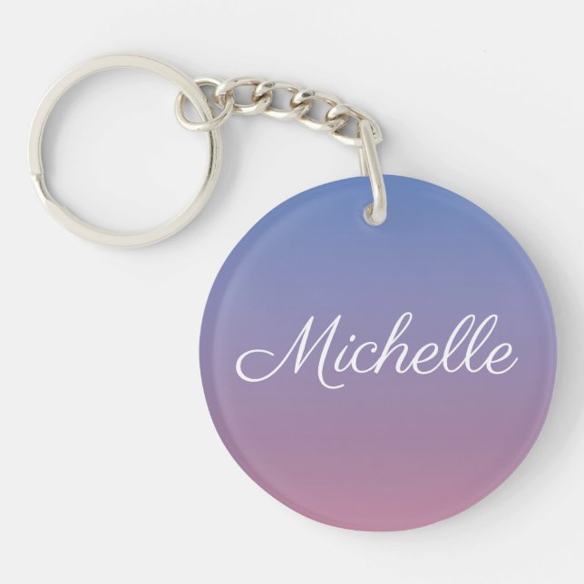Pale pink and blue gradient ombre key ring (Front)