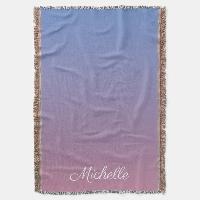 Pale pink and blue gradient ombre throw blanket (Front Vertical)