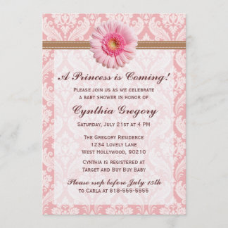 Pale Pink and Brown Daisy Baby Shower Invitation
