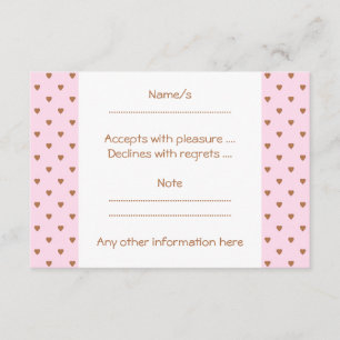Pale pink and brown heart pattern. RSVP card