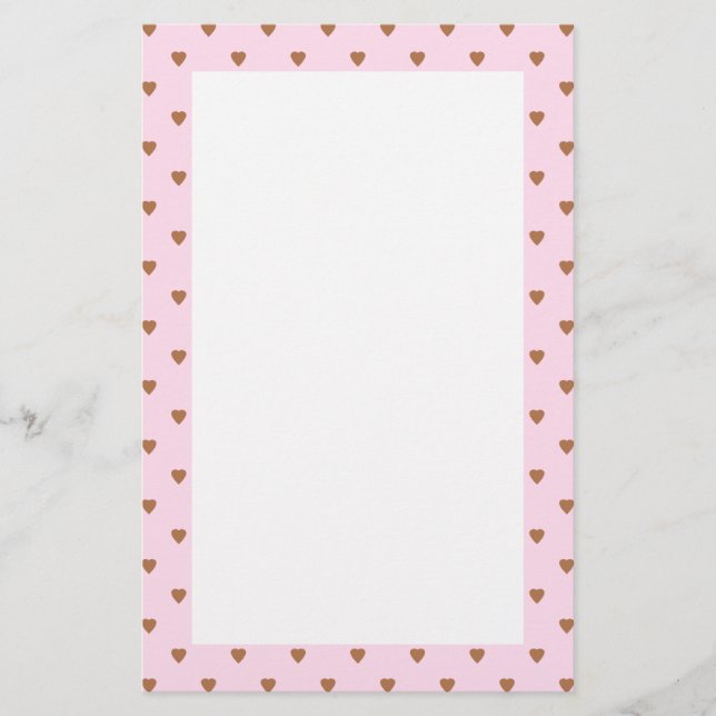 Pale pink and brown heart pattern. stationery (Front)