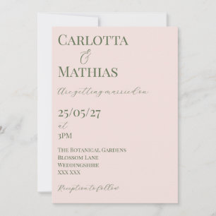 Pale Pink And Dark Green Floral Wedding Invitation