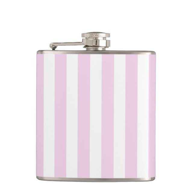 Pale pink and white candy stripes hip flask (Front)