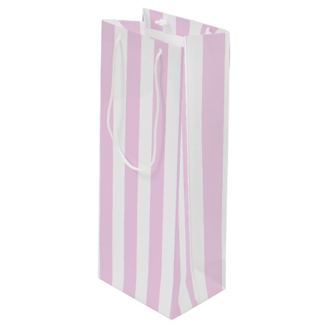 Pale pink and white candy stripes wine gift bag (Front Angled)