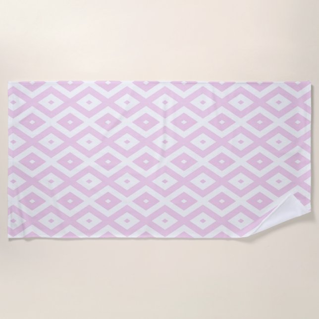 Pale pink and white diamond pattern beach towel (Front)