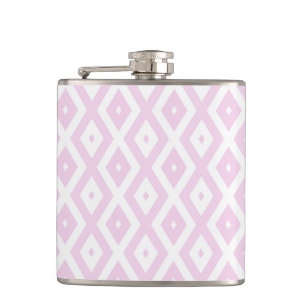 Pale pink and white diamond pattern hip flask