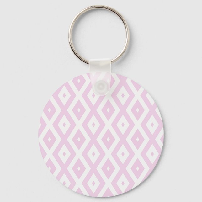 Pale pink and white diamond pattern key ring (Front)