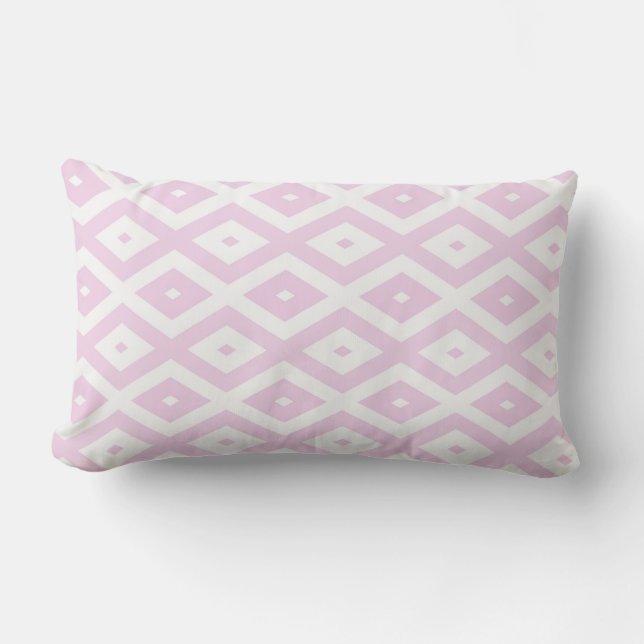 Pale pink and white diamond pattern lumbar cushion (Front)