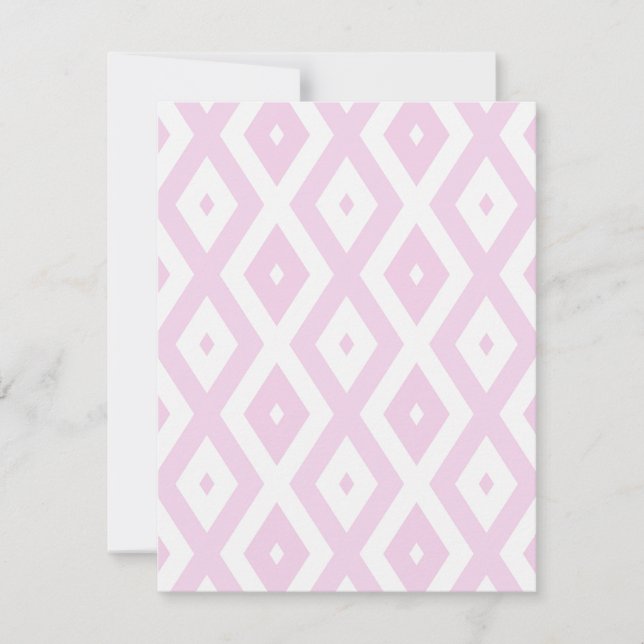 Pale pink and white diamond pattern RSVP card (Front)