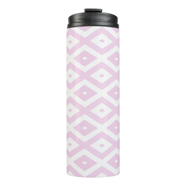 Pale pink and white diamond pattern thermal tumbler (Front)