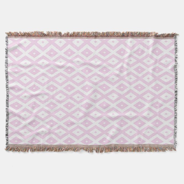 Pale pink and white diamond pattern throw blanket (Front)